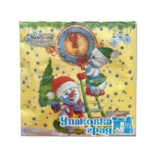 Салфетка 20л НГ 33*33см Снеговички часовички 2сл /20